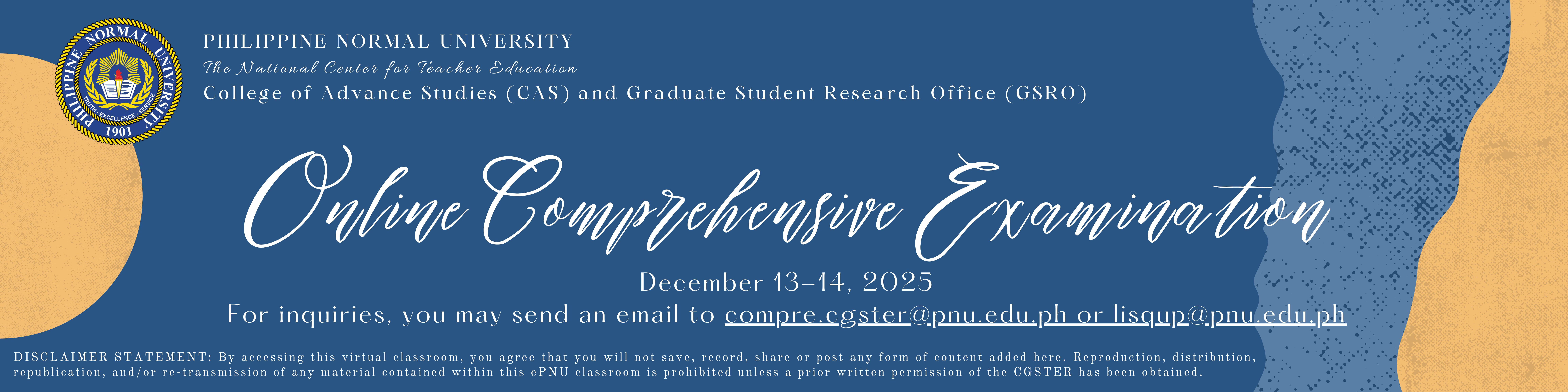 Comprehensive Examination (December 13-14)