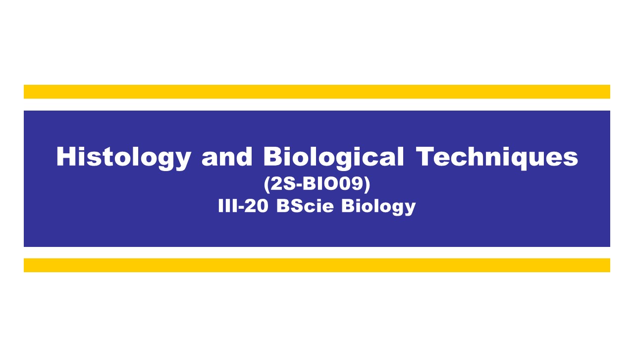 HISTOLOGY AND BIOLOGICAL TECHNIQUES - BSCIEBIO 3-III-21 BSCIEBIO 2S-BIO09 (M/T/TH/F 11:00AM-03:00PM/11:00AM-03:00PM/11:00AM-03:00PM/11:00AM-03:00PM)